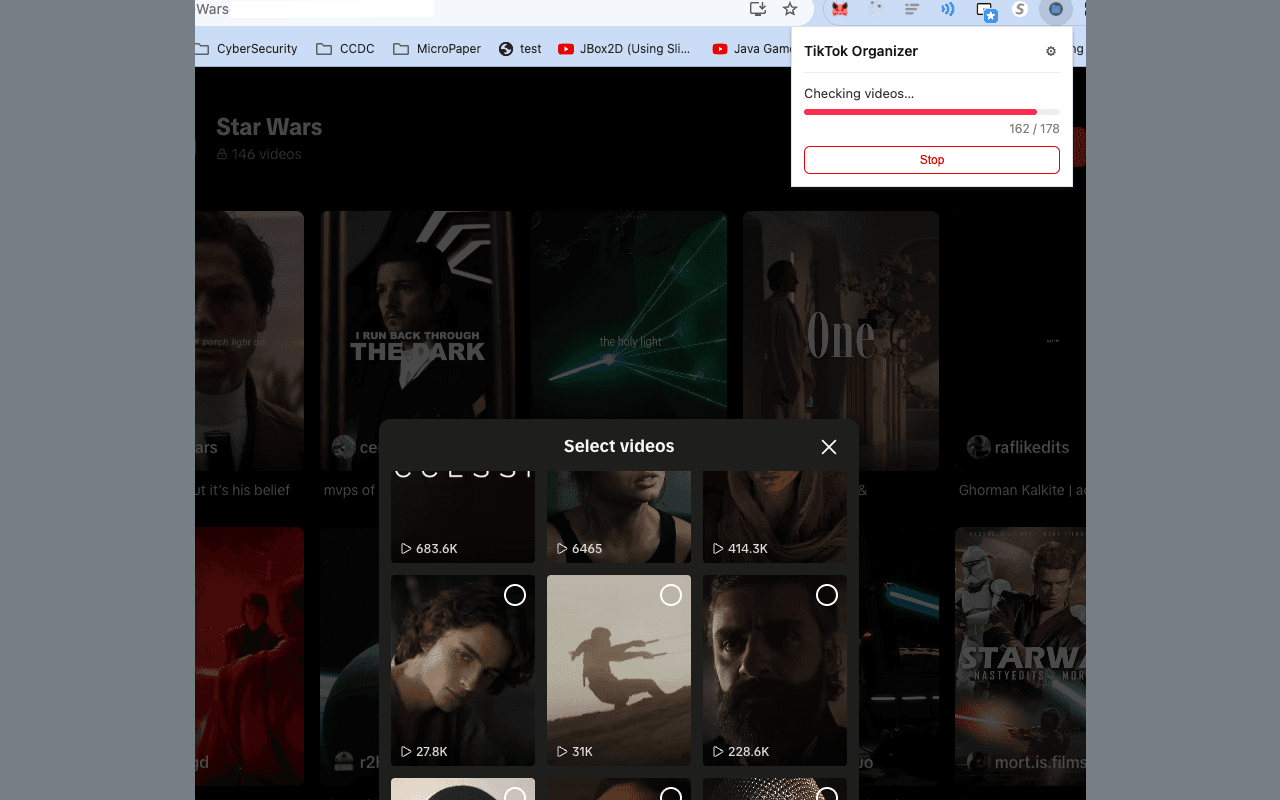 Videos auto-selected and ready to add